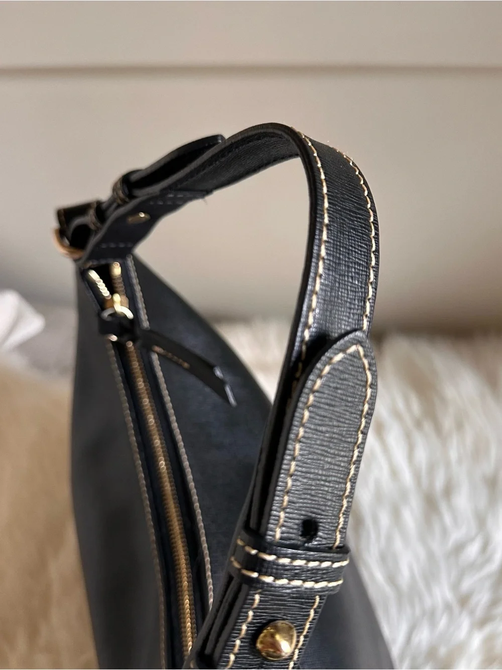 Dooney & Bourke Black Saffiano Leather Shoulder Hobo with Gold Accent - Picture 7 of 13